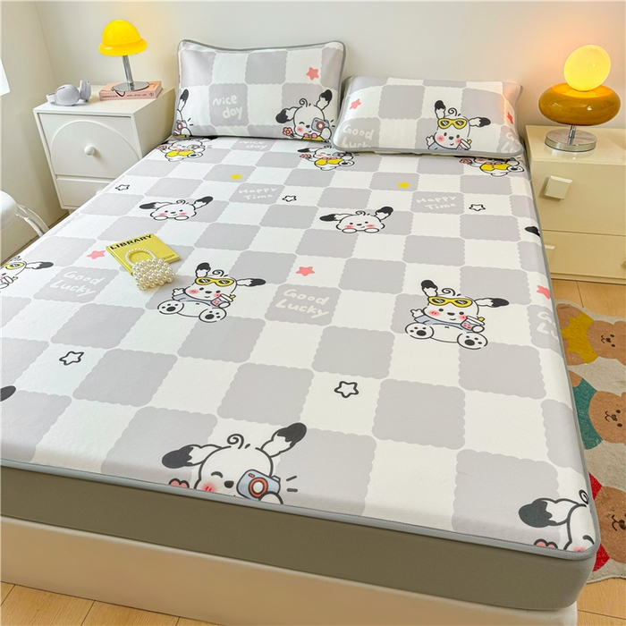 91家纺网 家纺一手货源 找家纺 喜居 2024新款碳光冰丝席床笠款 欢乐狗