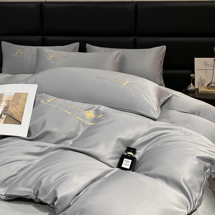 91家纺网 家纺一手货源 找家纺 澳梵 2024新款水洗真丝刺绣四件套 蒂娜-灰