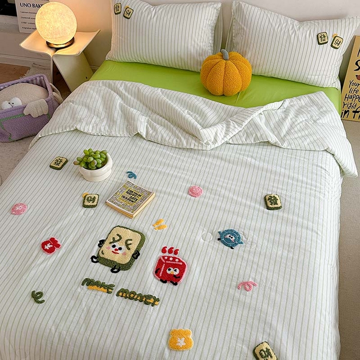 91家纺网 家纺一手货源 找家纺 柚子 2024新款全棉水洗新疆棉夏被四件套 碰发财