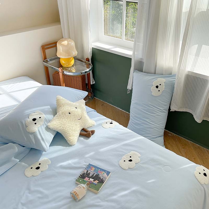 91家纺网 家纺一手货源 找家纺 柚子 2024新款全棉水洗新疆棉夏被四件套 小白狗