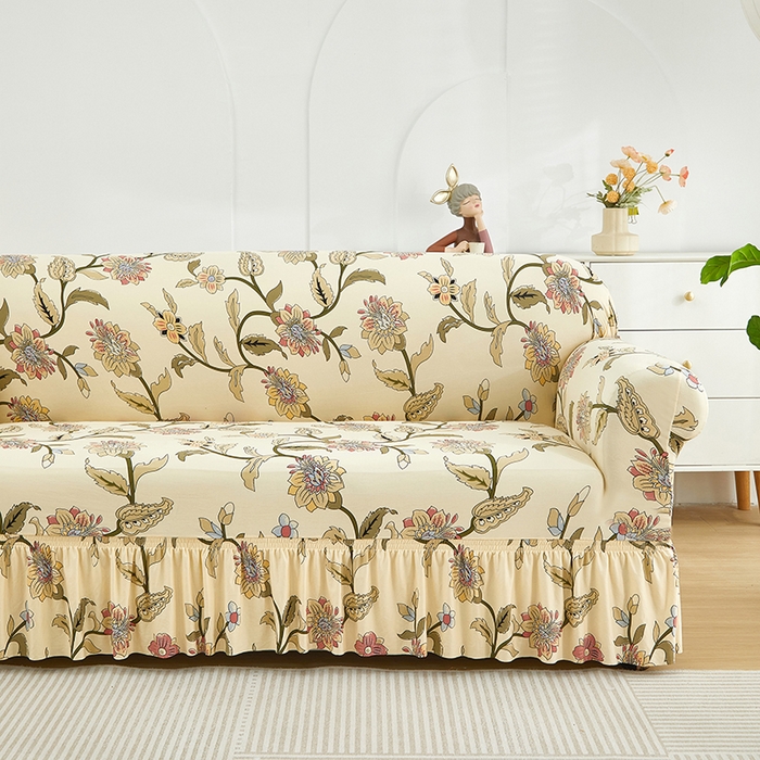 91家纺网 家纺一手货源 找家纺 飞翔家纺 2024新款花边裙摆沙发套 裙摆-花落漫舞