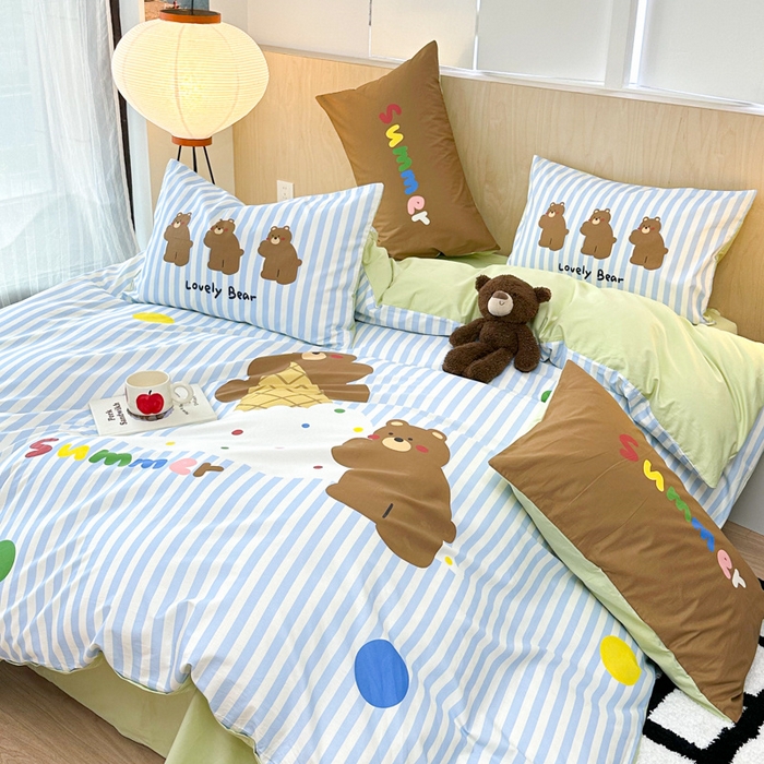 91家纺网 家纺一手货源 找家纺 千朵 2024新款13372全棉大版四件套 夏日熊