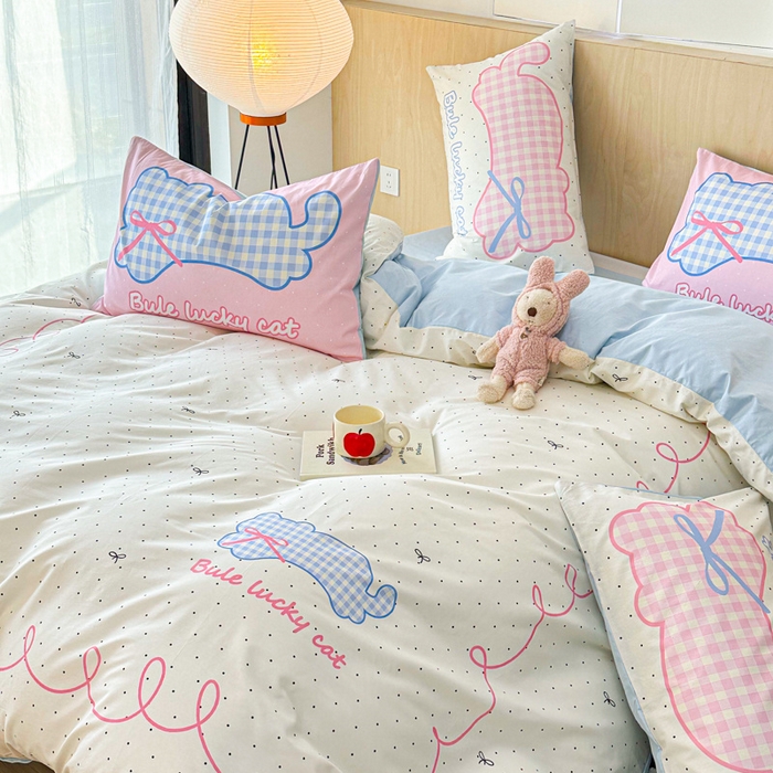 91家纺网 家纺一手货源 找家纺 千朵 2024新款13372全棉大版四件套 格子猫