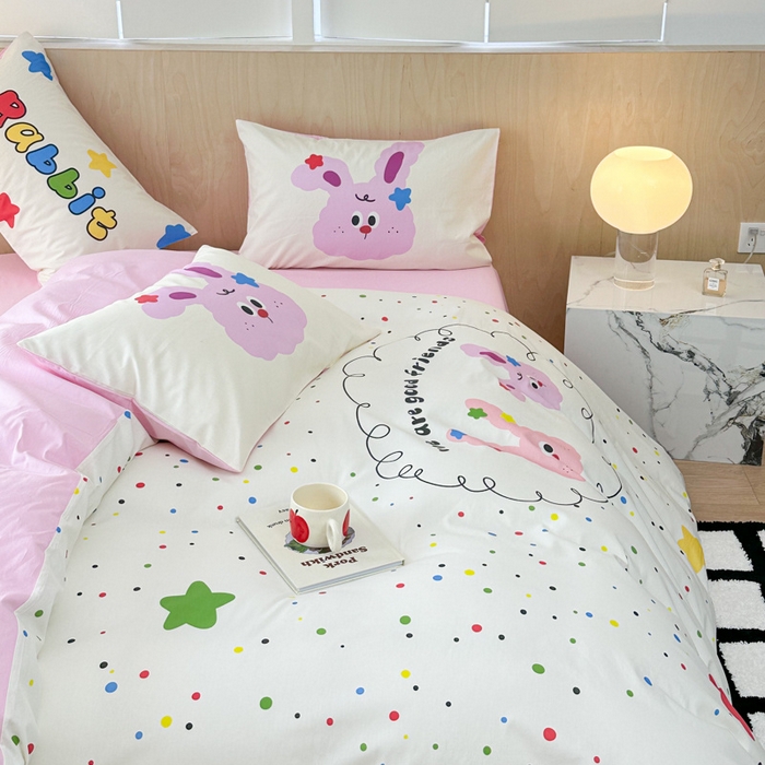 91家纺网 家纺一手货源 找家纺 千朵 2024新款13372全棉大版四件套 小兔兔