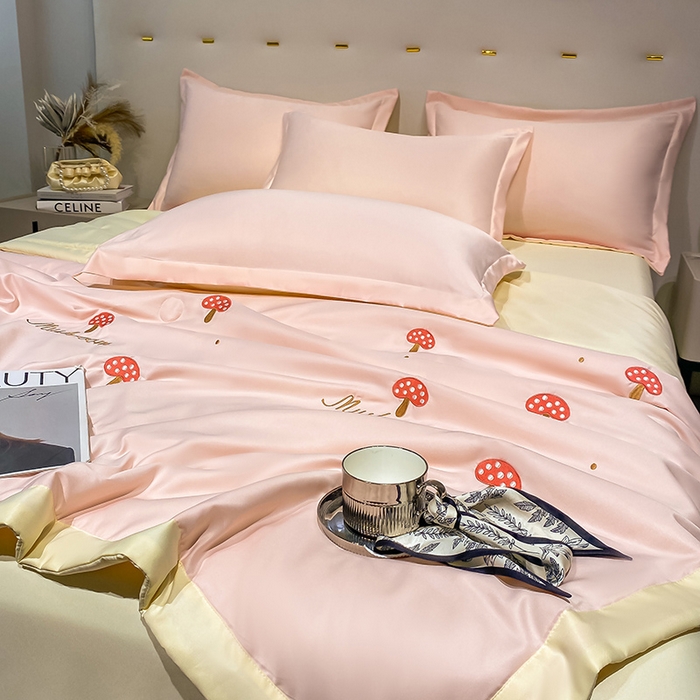 91家纺网 家纺一手货源 找家纺 澳梵 2024新款莫代尔夏被四件套 蘑菇粉