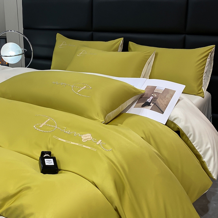 91家纺网 家纺一手货源 找家纺 澳梵 2024新款水洗真丝刺绣四件套 蒂娜-优雅绿白