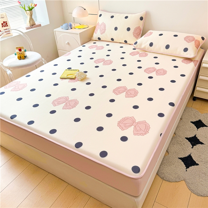 91家纺网 家纺一手货源 找家纺 喜居 2024新款碳光冰丝席床笠款 粉色心情