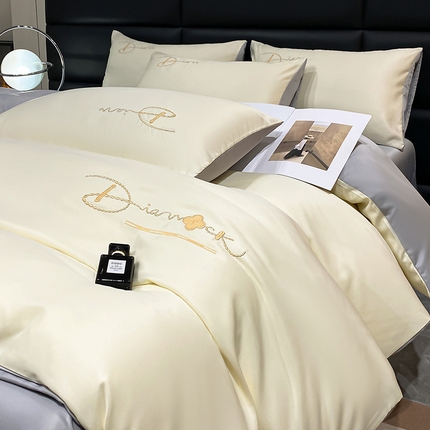 澳梵 2024新款水洗真丝刺绣四件套 蒂娜-奶白灰