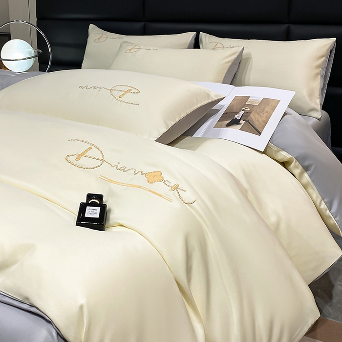 91家纺网 家纺一手货源 找家纺 澳梵 2024新款水洗真丝刺绣四件套 蒂娜-奶白灰