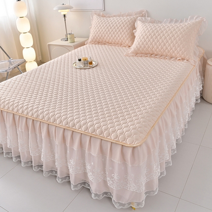 91家纺网 家纺一手货源 找家纺 民新家纺 2025新款凉感丝乳胶床裙凉席唯美系列 唯美-淡雅粉