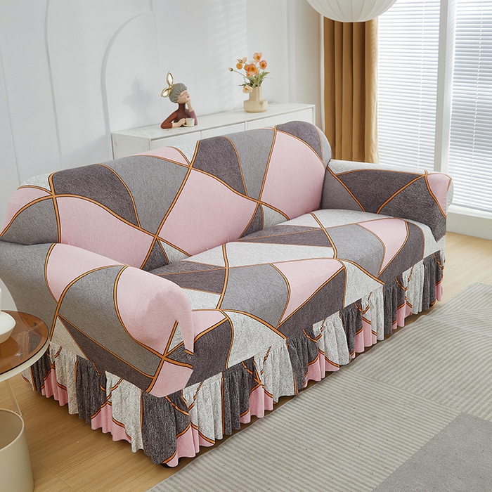 91家纺网 家纺一手货源 找家纺 飞翔家纺 2024新款花边裙摆沙发套 裙摆-缤纷几何