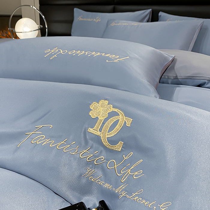 91家纺网 家纺一手货源 找家纺 澳梵 2024新款水洗真丝刺绣四件套 米兰生活-宾利蓝