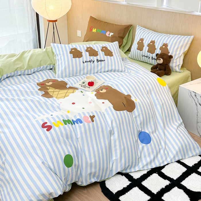 91家纺网 家纺一手货源 找家纺 千朵 2024新款13372全棉大版四件套 夏日熊