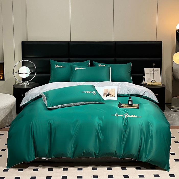 91家纺网 家纺一手货源 找家纺 澳梵 2024新款水洗真丝刺绣四件套 芭特芙-宝石绿