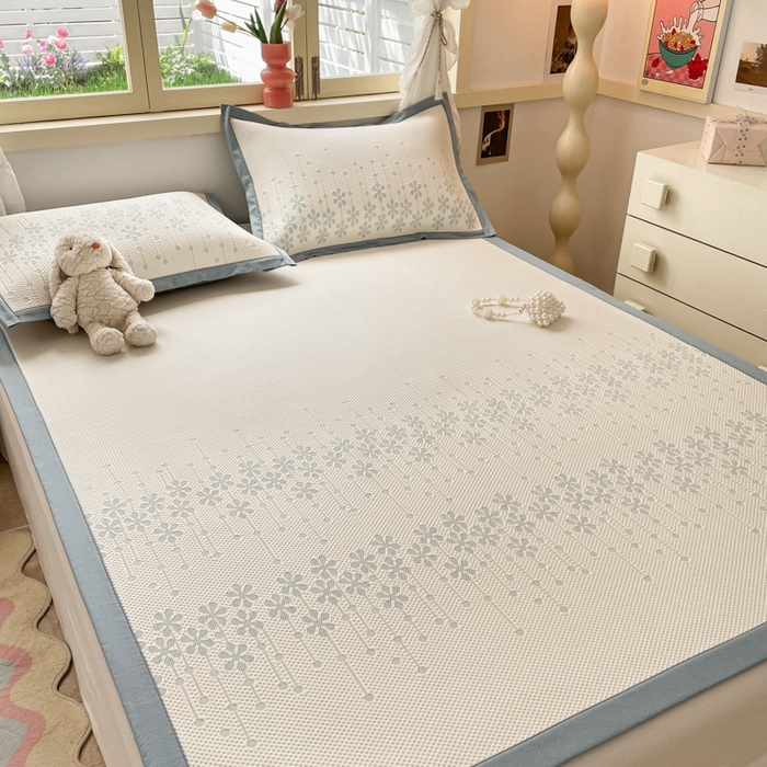 91家纺网 家纺一手货源 找家纺 慕澄 2024新款A类PE提花凉感豆豆复合款凉席 提花豆豆-雪花蓝