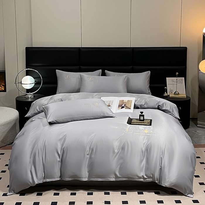 91家纺网 家纺一手货源 找家纺 澳梵 2024新款水洗真丝刺绣四件套 蒂娜-灰