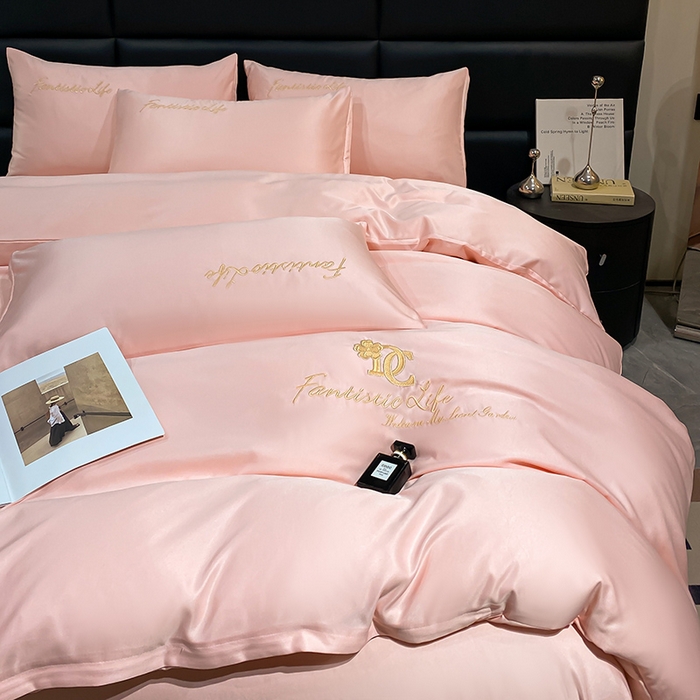 91家纺网 家纺一手货源 找家纺 澳梵 2024新款水洗真丝刺绣四件套 米兰生活-粉玉