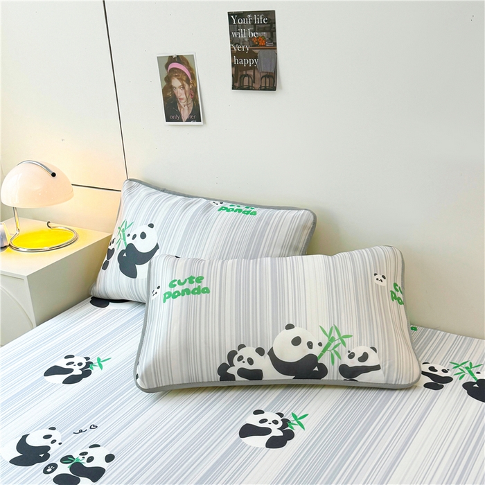 91家纺网 家纺一手货源 找家纺 喜居 2024新款碳光冰丝席床笠款 熊猫乐园