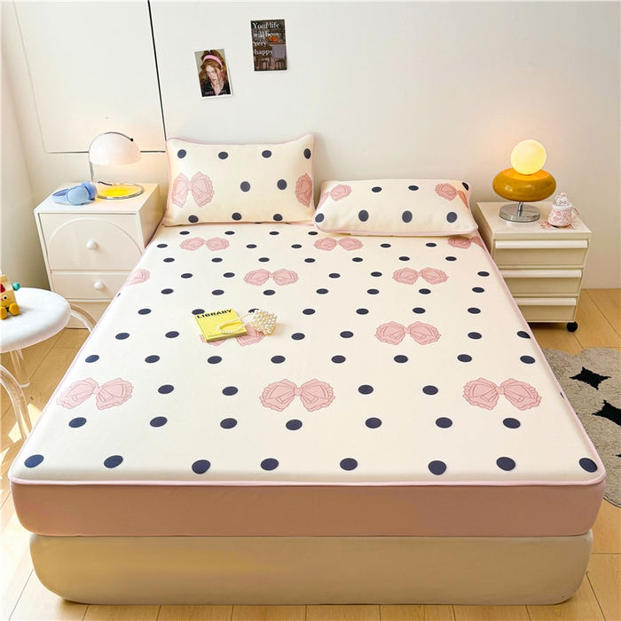 91家纺网 家纺一手货源 找家纺 喜居 2024新款碳光冰丝席床笠款 粉色心情