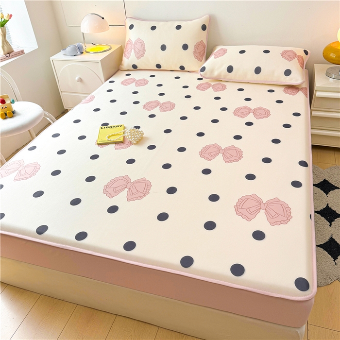 91家纺网 家纺一手货源 找家纺 喜居 2024新款碳光冰丝席床笠款 粉色心情