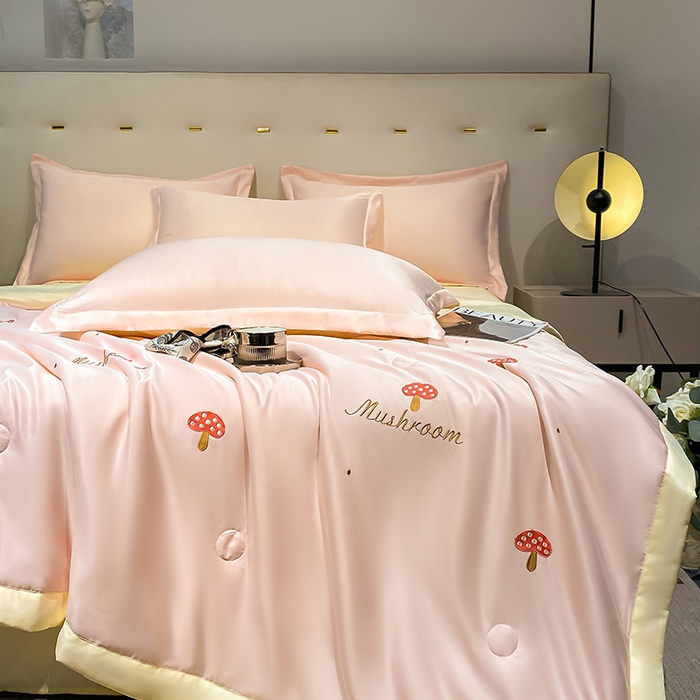 91家纺网 家纺一手货源 找家纺 澳梵 2024新款莫代尔夏被四件套 蘑菇粉