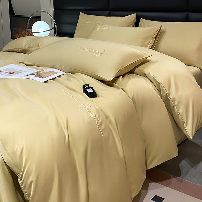 91家纺网 家纺一手货源 找家纺 澳梵 2024新款水洗真丝刺绣四件套 蒂娜-香槟金