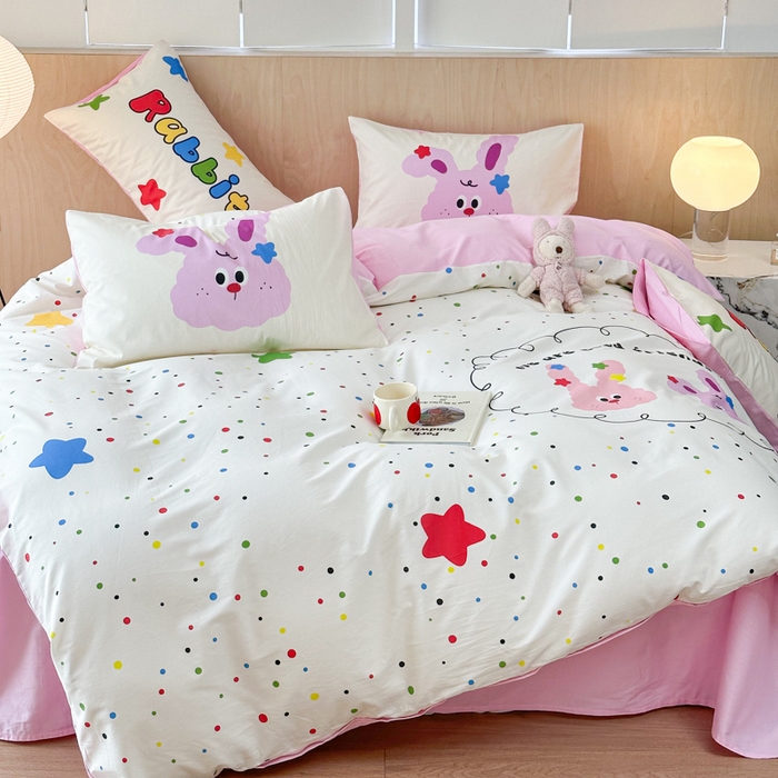 91家纺网 家纺一手货源 找家纺 千朵 2024新款13372全棉大版四件套 小兔兔