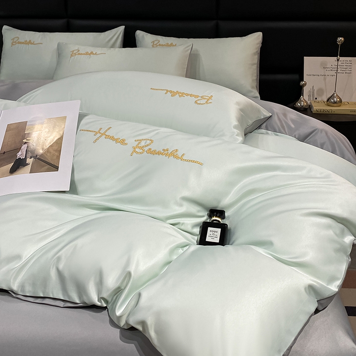 91家纺网 家纺一手货源 找家纺 澳梵 2024新款水洗真丝刺绣四件套 芭特芙-奶白灰