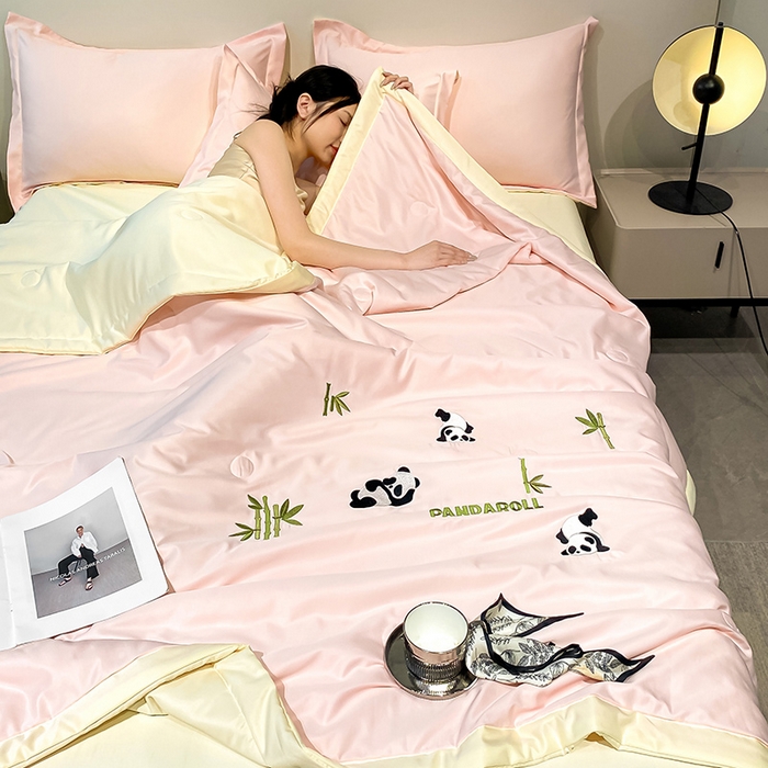 91家纺网 家纺一手货源 找家纺 澳梵 2024新款莫代尔夏被四件套 小熊猫-粉