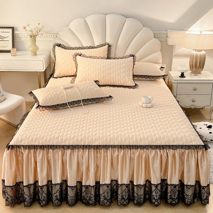 91家纺网 家纺一手货源 找家纺 恋尚 2025新款纯色床笠式床裙乳胶三件套-香奈【控价155起】 香奈儿 香槟