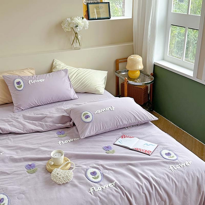 91家纺网 家纺一手货源 找家纺 柚子 2024新款全棉水洗新疆棉夏被四件套 紫郁香