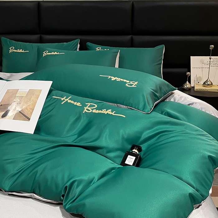 91家纺网 家纺一手货源 找家纺 澳梵 2024新款水洗真丝刺绣四件套 芭特芙-宝石绿