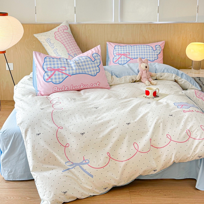 91家纺网 家纺一手货源 找家纺 千朵 2024新款13372全棉大版四件套 格子猫