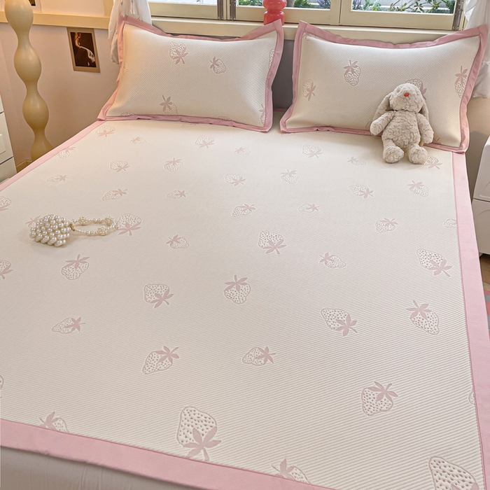 91家纺网 家纺一手货源 找家纺 慕澄 2024新款A类PE提花凉感豆豆复合款凉席 提花豆豆-草莓粉