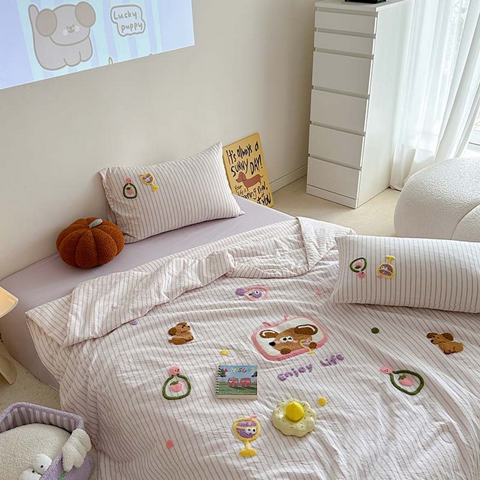 91家纺网 家纺一手货源 找家纺 柚子 2024新款全棉水洗新疆棉夏被四件套 能量爆表