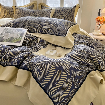 91家纺网 家纺一手货源 找家纺  100支新疆棉数码印花四件套全棉纯棉拼接天丝棉床上用品 塔汐