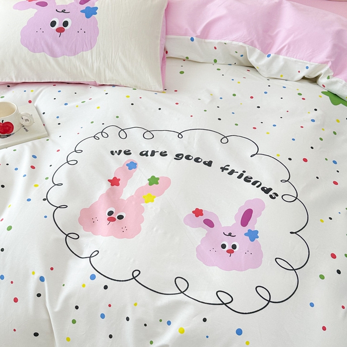 91家纺网 家纺一手货源 找家纺 千朵 2024新款13372全棉大版四件套 小兔兔