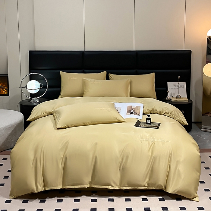 91家纺网 家纺一手货源 找家纺 澳梵 2024新款水洗真丝刺绣四件套 蒂娜-香槟金