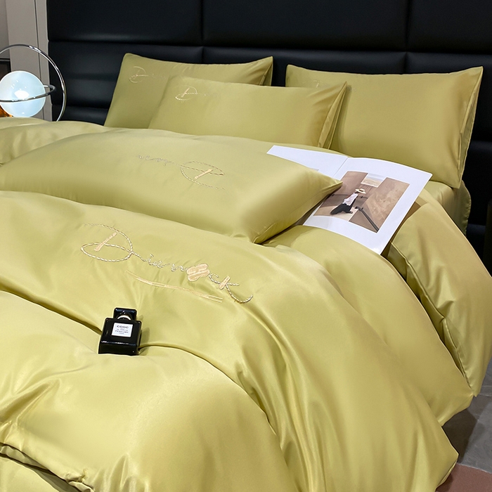 91家纺网 家纺一手货源 找家纺 澳梵 2024新款水洗真丝刺绣四件套 蒂娜-优雅绿