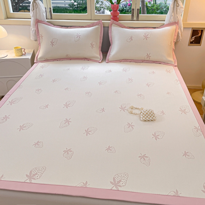 91家纺网 家纺一手货源 找家纺 慕澄 2024新款A类PE提花凉感豆豆复合款凉席 提花豆豆-草莓粉