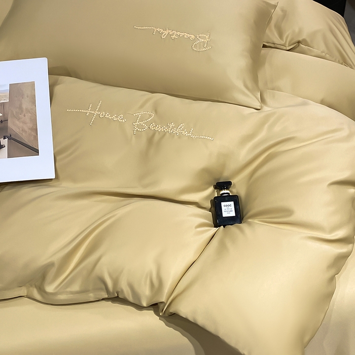 91家纺网 家纺一手货源 找家纺 澳梵 2024新款水洗真丝刺绣四件套 蒂娜-香槟金