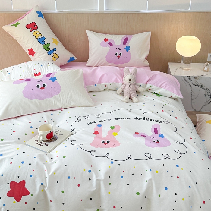 91家纺网 家纺一手货源 找家纺 千朵 2024新款13372全棉大版四件套 小兔兔