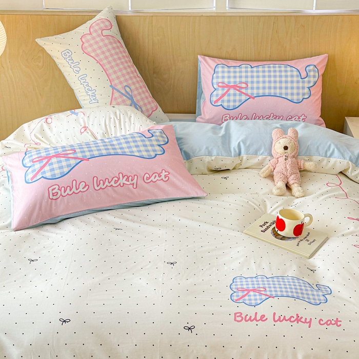 91家纺网 家纺一手货源 找家纺 千朵 2024新款13372全棉大版四件套 格子猫