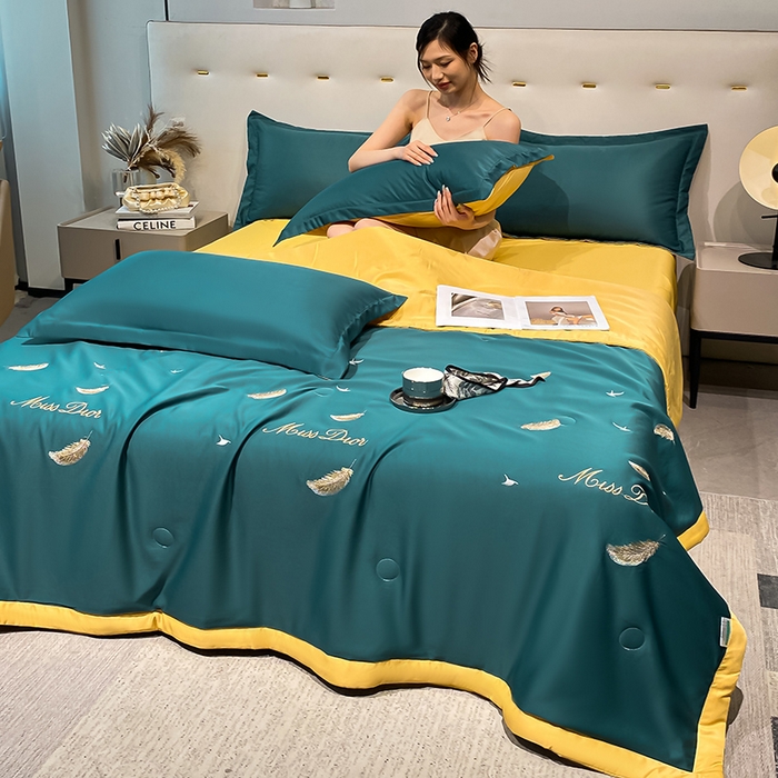 91家纺网 家纺一手货源 找家纺 澳梵 2024新款莫代尔夏被四件套 羽毛绿