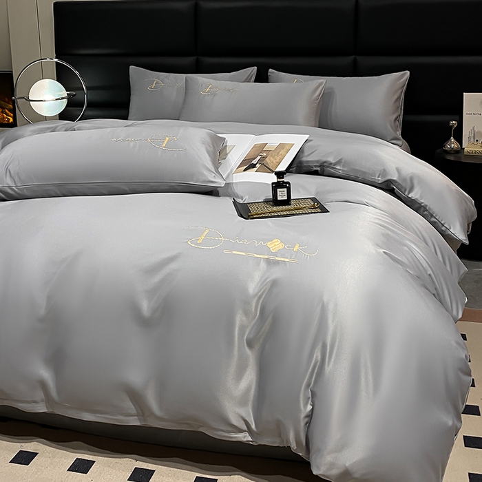 91家纺网 家纺一手货源 找家纺 澳梵 2024新款水洗真丝刺绣四件套 蒂娜-灰