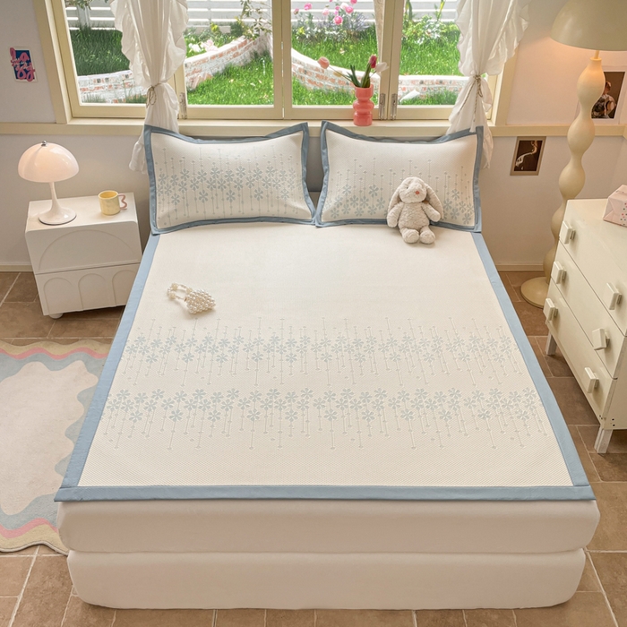 91家纺网 家纺一手货源 找家纺 慕澄 2024新款A类PE提花凉感豆豆复合款凉席 提花豆豆-雪花蓝