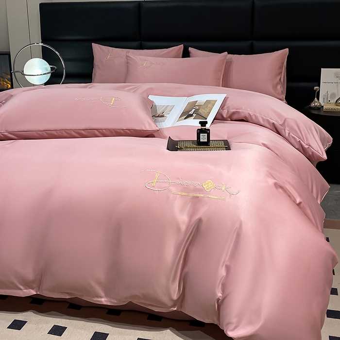 91家纺网 家纺一手货源 找家纺 澳梵 2024新款水洗真丝刺绣四件套 米兰生活-豆沙红