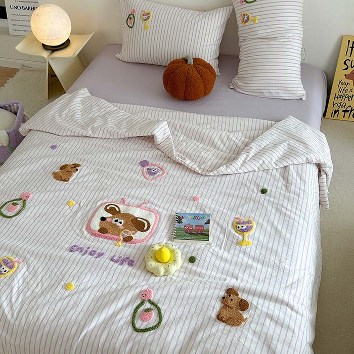 91家纺网 家纺一手货源 找家纺 柚子 2024新款全棉水洗新疆棉夏被四件套 能量爆表