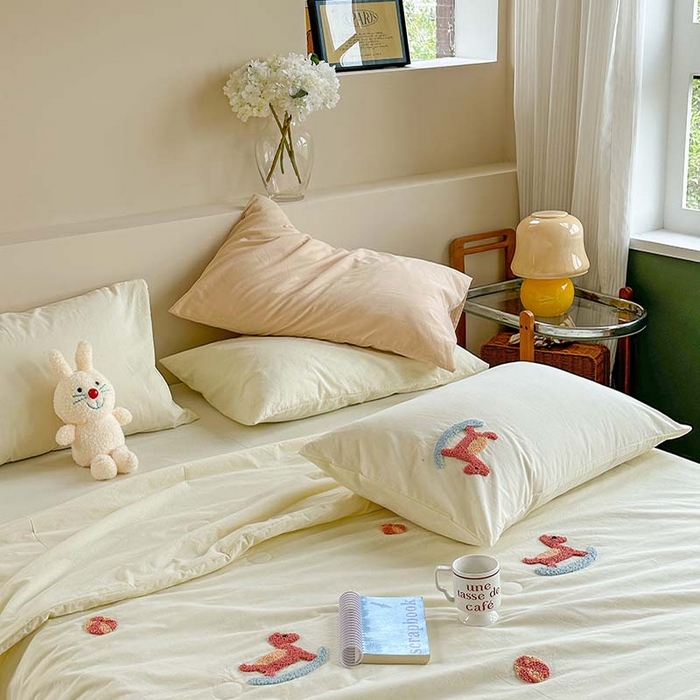 91家纺网 家纺一手货源 找家纺 柚子 2024新款全棉水洗新疆棉夏被四件套 摇摇马