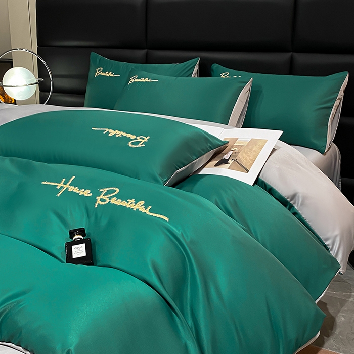 91家纺网 家纺一手货源 找家纺 澳梵 2024新款水洗真丝刺绣四件套 芭特芙-宝石绿